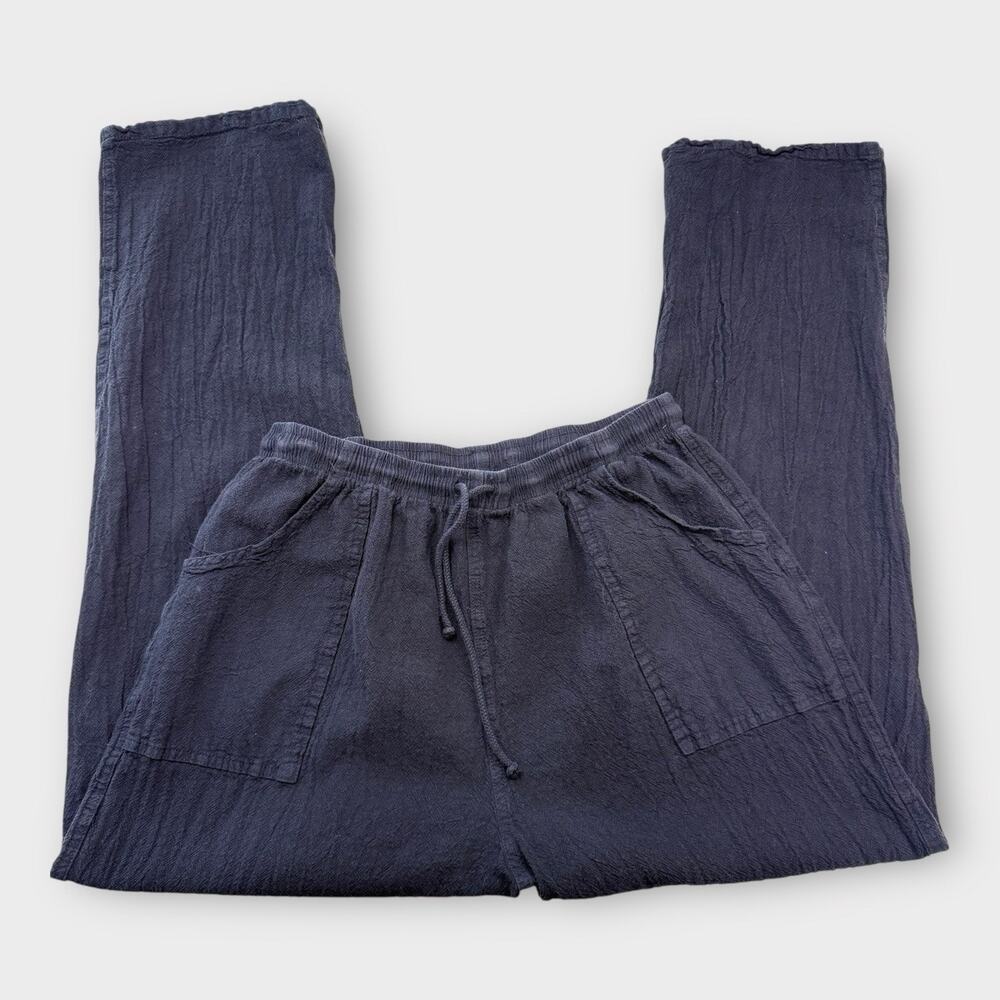 Drawstrings of Malibu Pants Womens 1X Black Crinkle Cotton Pockets Casual Travel